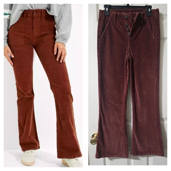 American Eagle Outfitters Pants - American Eagle Super High Rise Rusty Red Corduroy Flare Pants, Size 4, EUC!
